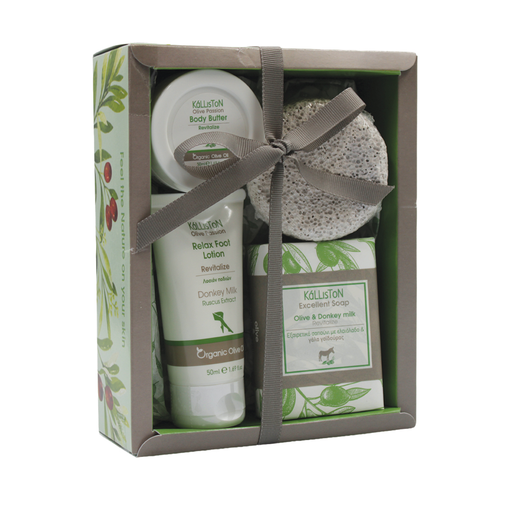 Gift box with body butter donkey milk 50ml + soap 100gr + foot lotion 50ml + Pumice stone