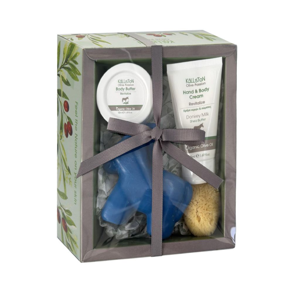 Gift set with hand & body cream with donkey milk 50ml & Body Butter with donkey milk 50ml & donkey shape soap 140gr + sponge