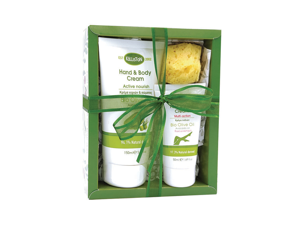 Gift box with hand & body cream 150ml + foot & heel cream 50ml + sponge