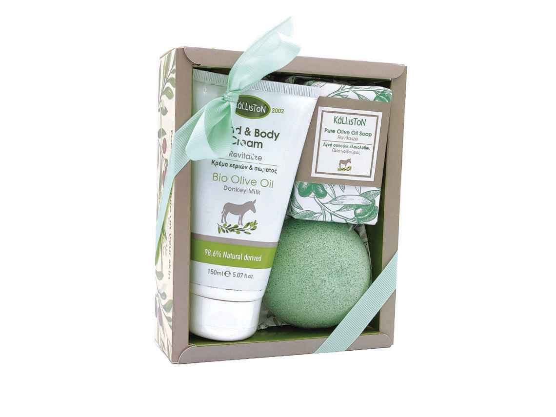 Gift box with hand & body cream donkey milk 150ml + soap 100gr + Konjac sponge