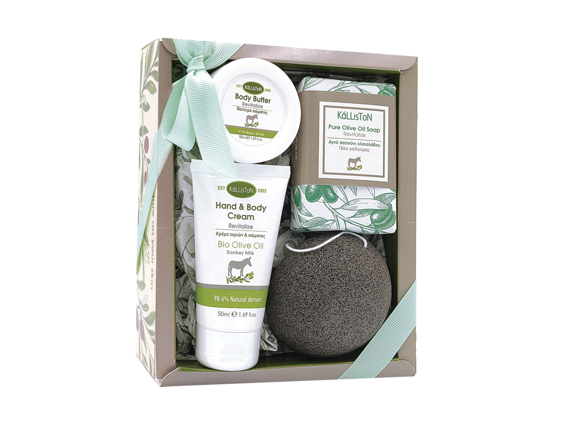 Gift box with hand & body cream donkey milk 50ml + body butter 50ml + soap 100gr + Konjac sponge